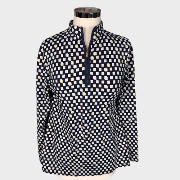 Charter Club Womens Medium Quarter Zip Blue White Check Shirt Nylon Spandex - Picture 1 of 7